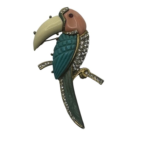 Hattie Carnegie Jewelry - Hattie Carnegie Enamel Rhinestone Brooch Bird Toucan Pin Unsigned